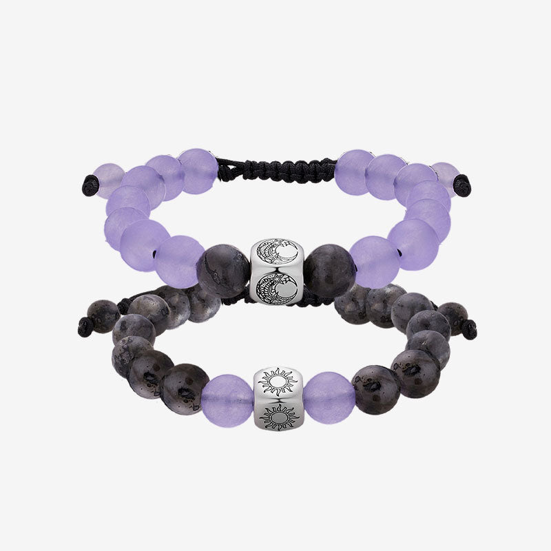 Sun&Moon Beaded Bracelets in Purple and Black