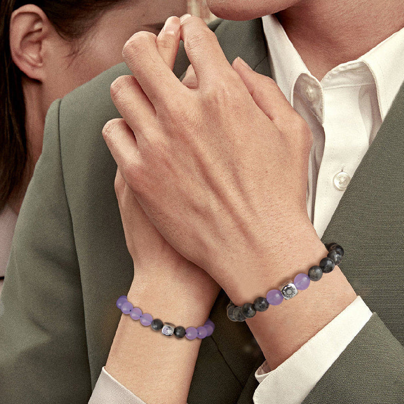 Sun&Moon Beaded Bracelets in Purple and Black