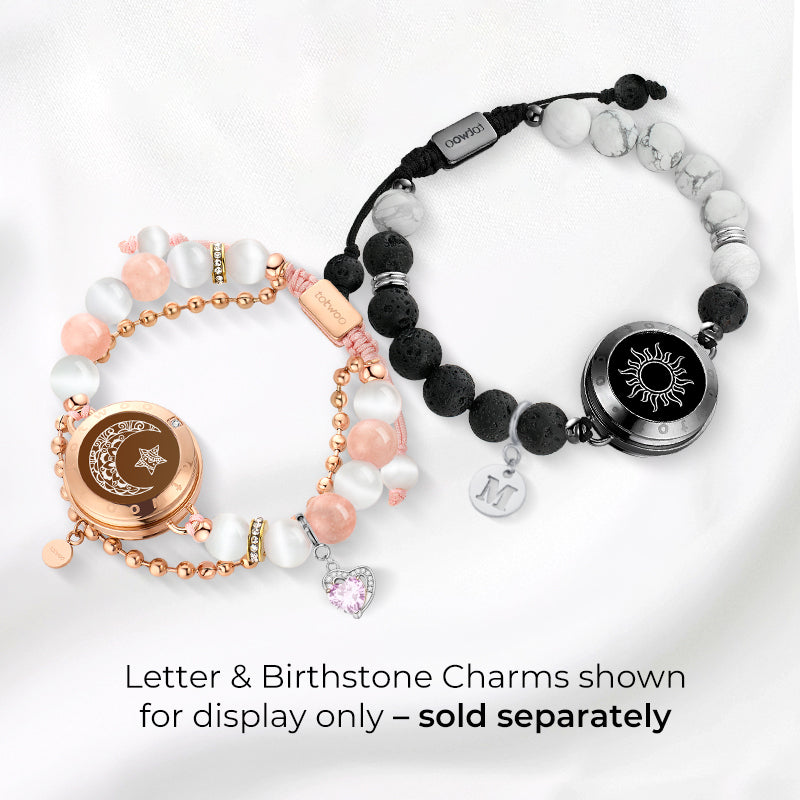 Sun & Moon Touch Bracelets with Phantasmal Beads (Black+Rose Gold)