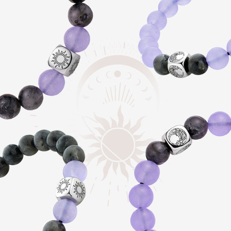 Sun&Moon Beaded Bracelets in Purple and Black